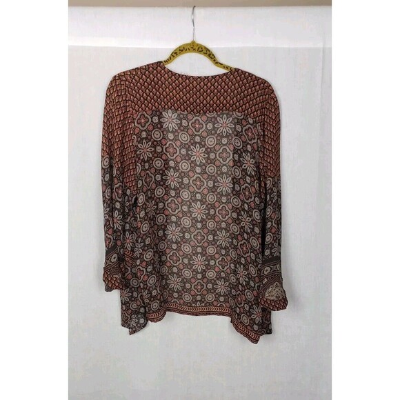Soft Surroundings Large Cardigan Open‎ Front Floral Brown Sheer Lagenlook Fall - Picture 2 of 6